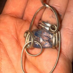 Vintage artesian wire wrapped Blue Apatite
Pendant - Natural Patina